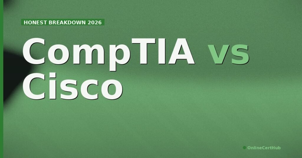 comptia vs cisco certification 2026 big type duotone