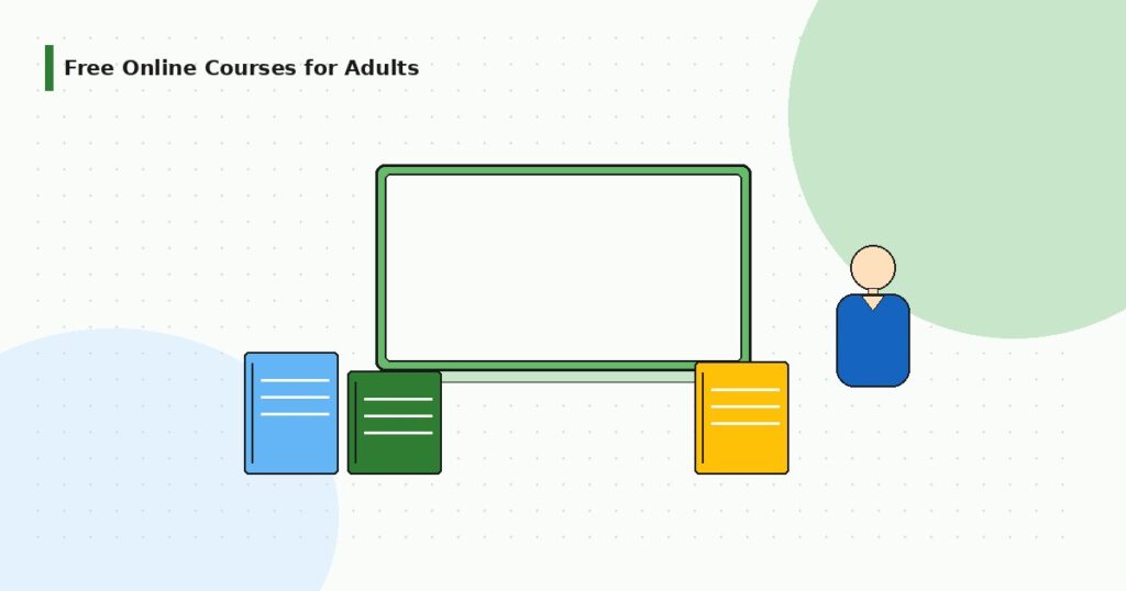 free online courses for adults laptop flat illustration green