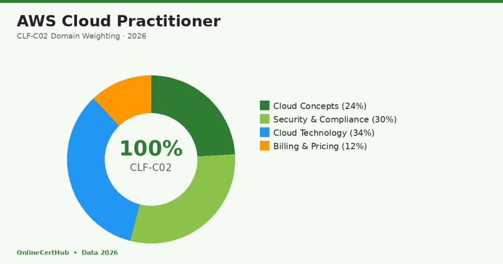 aws cloud practitioner certification 2026 domain weighting data viz